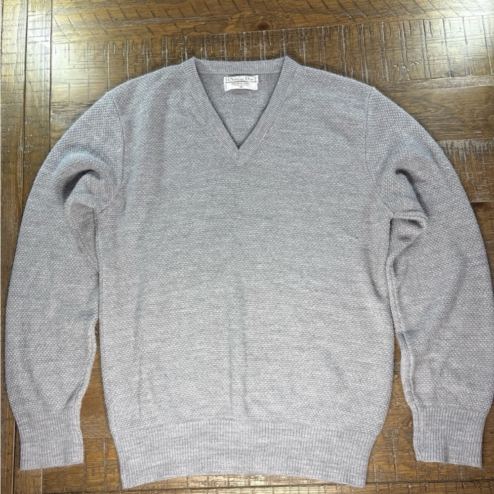 Vintage Dior Men's Soft Gray V-Neck Sweater